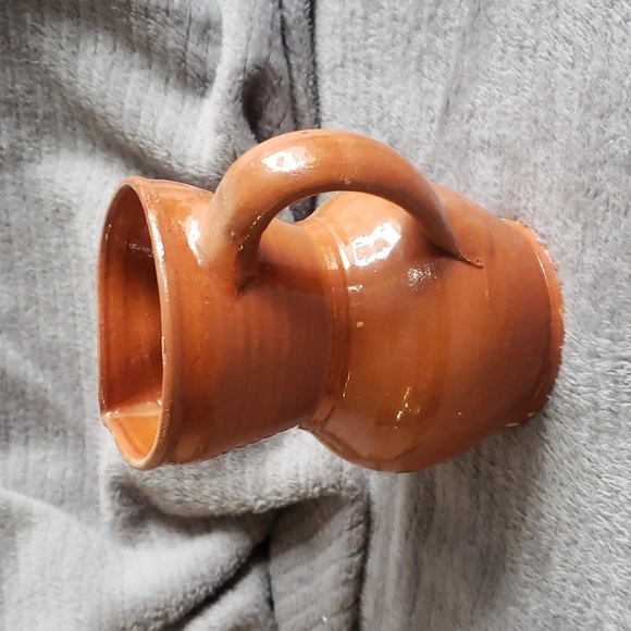 Vintage stoneware 6" pitcher handmade Los Austrias Madrid Spain brown & yellow - Picture 3 of 5